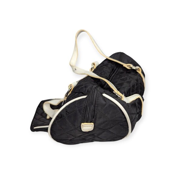 Quilted Miniature Black & White Barrel Bag w/Matching "K" Initial Zip Pouch - Picture 4 of 16
